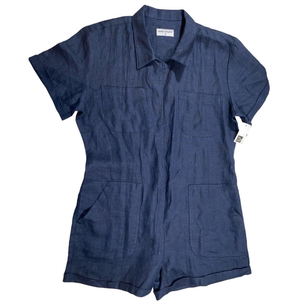 Rivet Utility Navy Linen Romper XL
